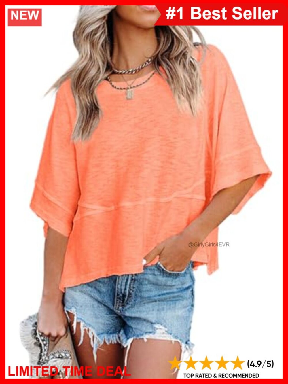 Sovelen Women's Loose Fit Crewneck 3/4 Sleeve T-Shirt Casual Summer Top